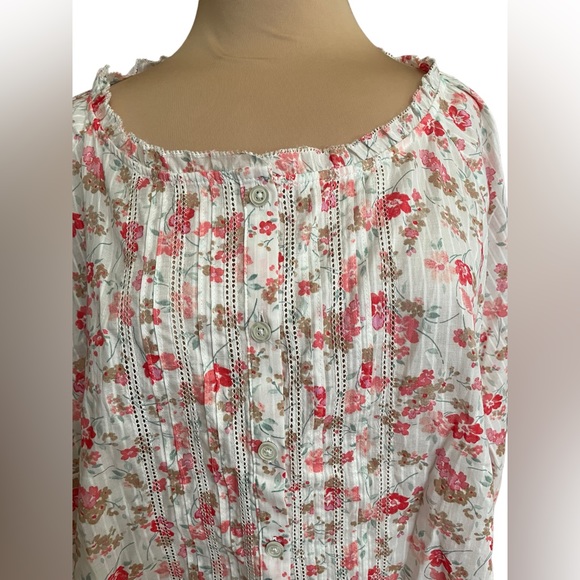 Talbots Plus Petite 100% Cotton Pink Creme Flower Button-Up Shirt Size 2xP NWT - Picture 4 of 6